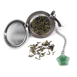 Star crystal tea infuser made of 304 stainless steel mesh with green stone charm