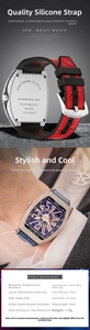 Detail view of tonneau watch backplate with stainless steel case and 30m water resistance