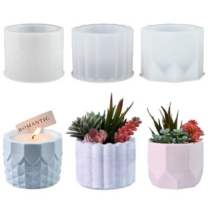 DIY silicone mold set for geometric resin vases and succulent pots in three textures