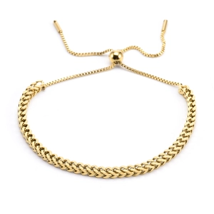 Adjustable gold woven snake chain bracelet with spherical slider clasp for women