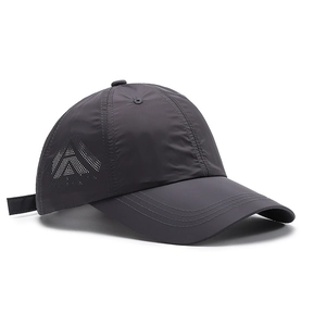 Dark grey quick-dry baseball cap for men with breathable side mesh logo and adjustable strap