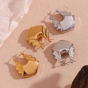 Modern Stainless Steel Three Layer Fan Shaped Hollow Hoop Earrings 18K Gold Plated Geometric Wave Design For Women Jewelry