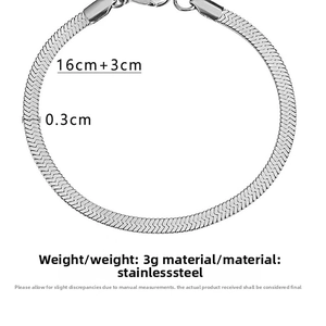 Flat silver snake chain bracelet in stainless steel with 16cm plus 3cm extension link
