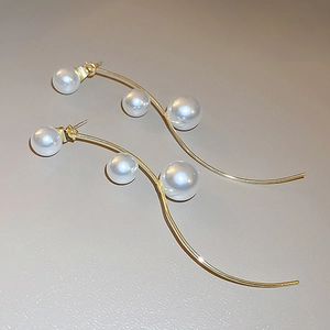 S-Shape Long Tassel Drop Earrings With Artificial Pearls And 925 Sterling Silver Earring Post Elegant Minimalist Jewelry For Women