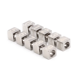 Polished silver square beads with engraved numbers 0-9 for DIY jewelry making