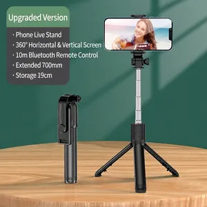 Detail of bluetooth selfie stick showing 19cm folded size and 70cm maximum extension