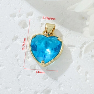 Ciondolo a cuore con zircone blu placcato oro 14K, charm gioielli 16,75mm x 14mm