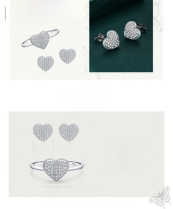 Detailed size specifications for S925 sterling silver heart ring and earring jewelry set