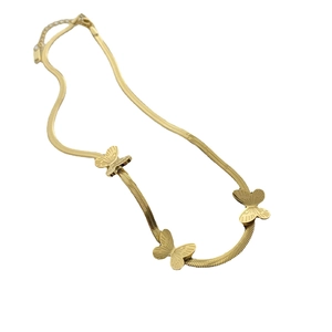 Golden butterfly snake bone chain necklace in polished stainless steel with 3 charms