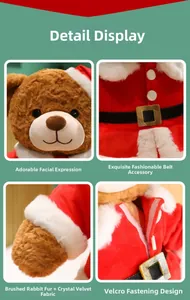 Details vom braunen Weihnachts-Teddybären aus Hasenplüsch mit Klettverschluss