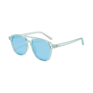 Retro double-bridge aviator sunglasses with light blue lenses and translucent frames