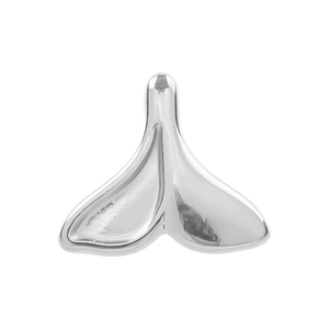 Polished 304 stainless steel whale tail pendant with reflective metallic finish on white back