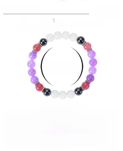 Detailed specs of 8mm amethyst and strawberry quartz bead bracelet for anxiety relief
