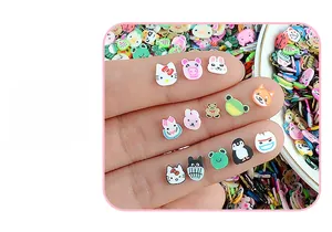 Close-up of 5mm colorful polymer clay animal slices for DIY crafts and nail art