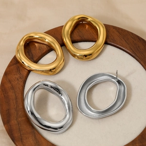 Minimalist Irregular Oval Hollow Geometric Hoop Earrings For Women Modern Stainless Steel High End Commute Style