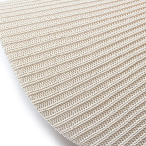 Detailed close-up of cream white ribbed elastic fabric on a breathable sun visor hat