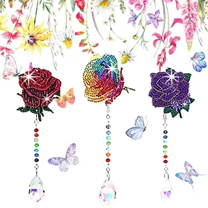 DIY diamond painting suncatcher kit with rose crystal pendants for home garden decor
