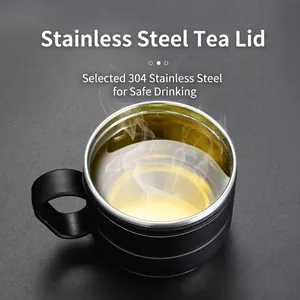 Black double-wall stainless steel tea cup with 304 steel liner and steam effect