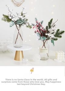 Detailed Christmas pick with red berries, pine needles, cones and candy cane decor
