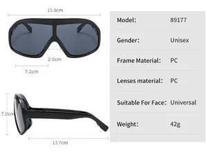 Detailed size measurement chart for large frame oversized PC sunglasses model 89177