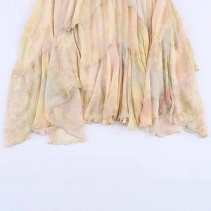 Floral chiffon tiered skirt with layered ruffles in yellow and pink floral print