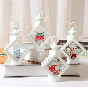Detailed view of white Christmas LED lanterns with festive patterns on a cozy background