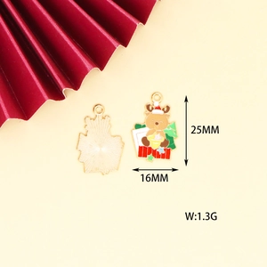 Detail view of colorful enamel Christmas reindeer charm with size 25mm x 16mm