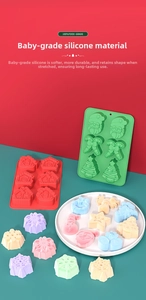 Food-grade silicone Christmas molds featuring gingerbread house, snowflake and tree shapes