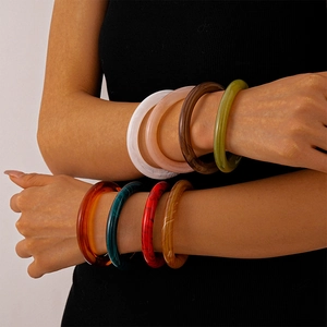 Retro Acrylic C-Shaped Open Bangle Smudge Marble Pattern Minimalist Resin Cuff Bracelet For Women