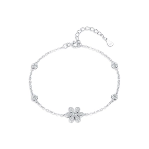 Sparkling s925 silver flower bracelet with brilliant cubic zirconia for women