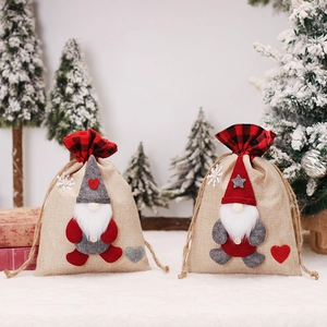 Christmas Candy Bags Burlap Fabric Drawstring Gnome Decor Buffalo Plaid Gift Pouches For Holiday Party Favors Treats Rustic