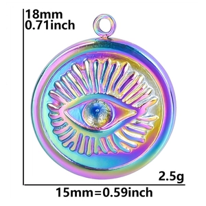 Rainbow plated titanium steel evil eye pendant with 15mm diameter and 18mm total height