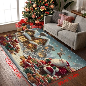 Detailed view of Christmas flannel rug 120x80cm with Santa Claus and reindeer print