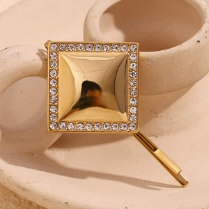 Pince à cheveux carrée minimaliste en acier inoxydable doré 18 carats sertie de strass