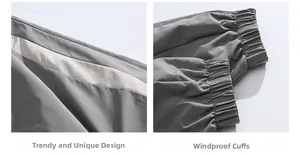 Detail showing stylish white contrast side stripes and elastic windproof cuffs on jacket