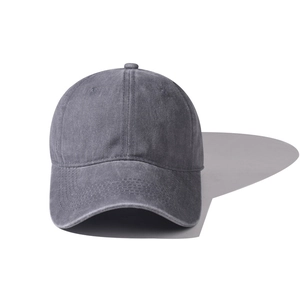 Casquette de baseball en coton gris foncé délavé avec texture vintage et design à 6 panneaux