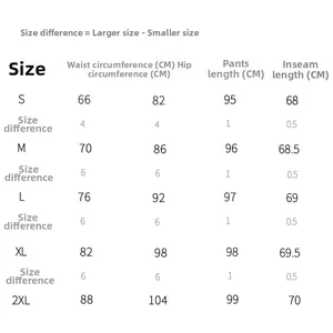 Detailed size chart for women's three-piece sport set with waist and hip measurements