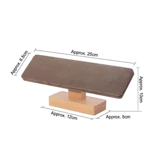 Detail view showing dimensions of solid wood jewelry T-bar stand with brown velvet top