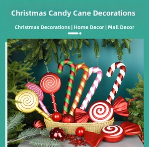 Macro shot of colorful Christmas candy ornaments and glitter canes in a woven basket