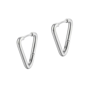 Pair of silver 18K stainless steel triangle hoop earrings with hinged closure