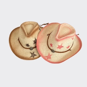 Western Cowboy Straw Hat Paper Wide Brim Star Print Sun Protection Summer Beach Vacation Casual Style Women