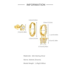 Detailed size specifications for S925 sterling silver butterfly and star earring set