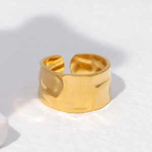 Hammered Texture Stainless Steel Ring Adjustable Wide Band Minimalist Punk Style Jewelry For Men Women