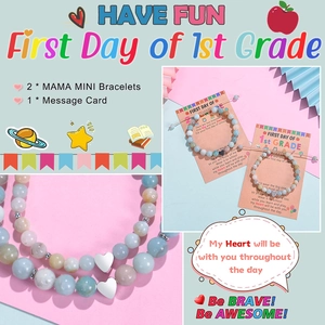 Pink zebra stone bracelet set for Mama and Mini with Back to School wish card