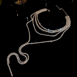 Multi Layer Rhinestone Tassel Necklace Alloy Luxury Shiny Choker Evening Party Fringe Fashion Jewelry For Women
