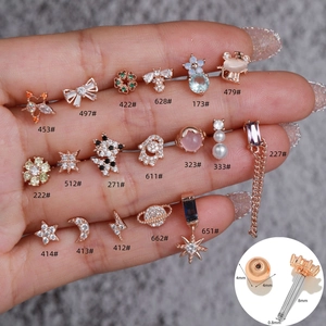 18K gold plated zircon stud earrings featuring butterfly, bee, and celestial designs