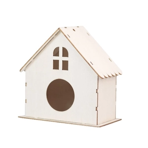 Minimalist DIY unpainted wooden bird house ornament for handicraft and home decoration