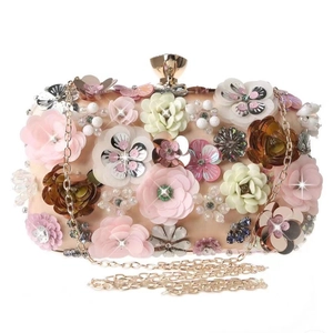 Elegant women's evening clutch bag with 3D sequins flowers and gold chain strap