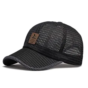 Breathable Full Mesh Baseball Cap For Men Women Summer Outdoor Sun Protection Adjustable Casual Sporty Hat Leather Patch