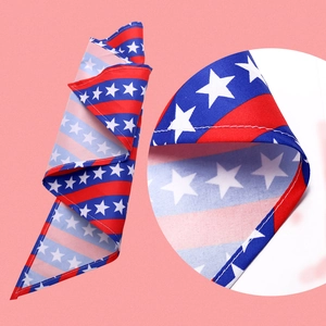 Detail showing the hemmed edge and stars and stripes pattern of the patriotic dog bandana